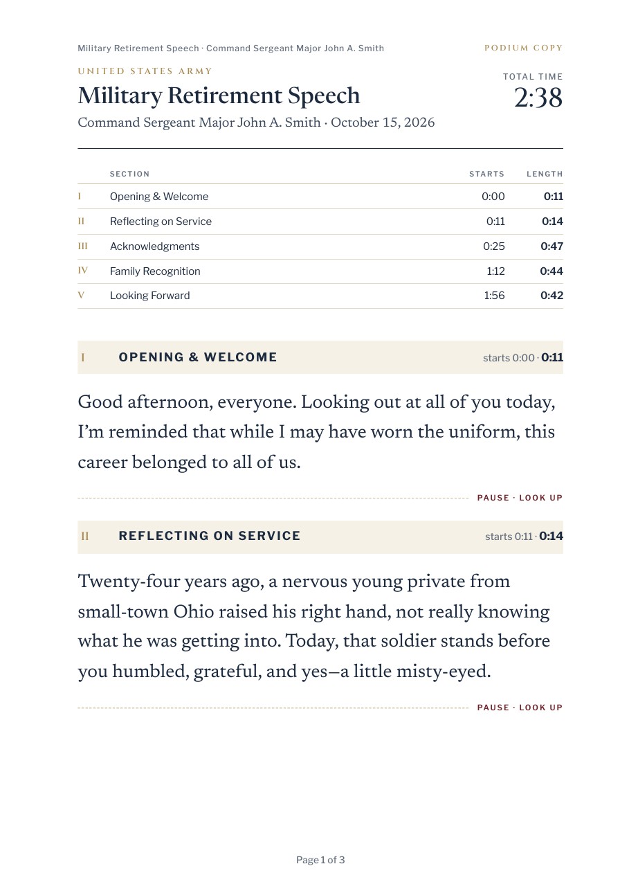 Podium PDF, page one